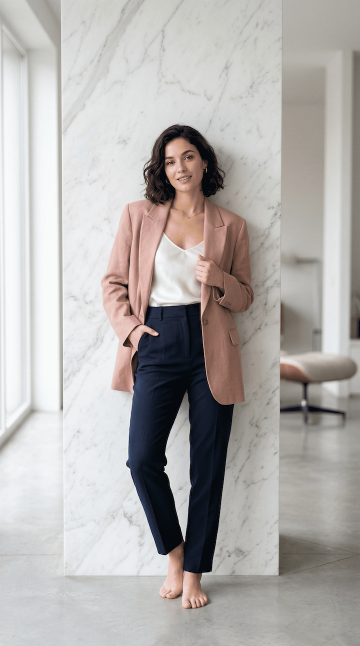 Le Tailleur Oversize Rose Poudré — du bureau au rooftop, la pièce qui fait tout.