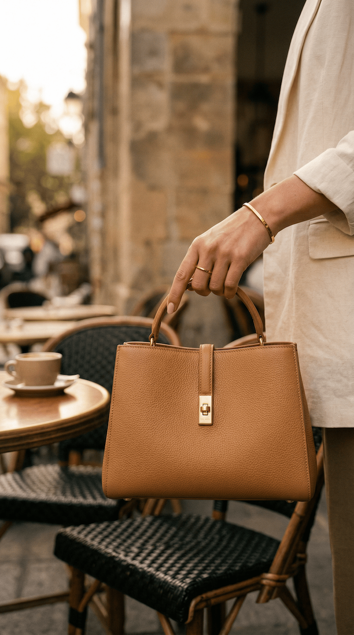 Le Sac Riviera — cuir pleine fleur, teinte camel. L'accessoire incontournable de la saison.